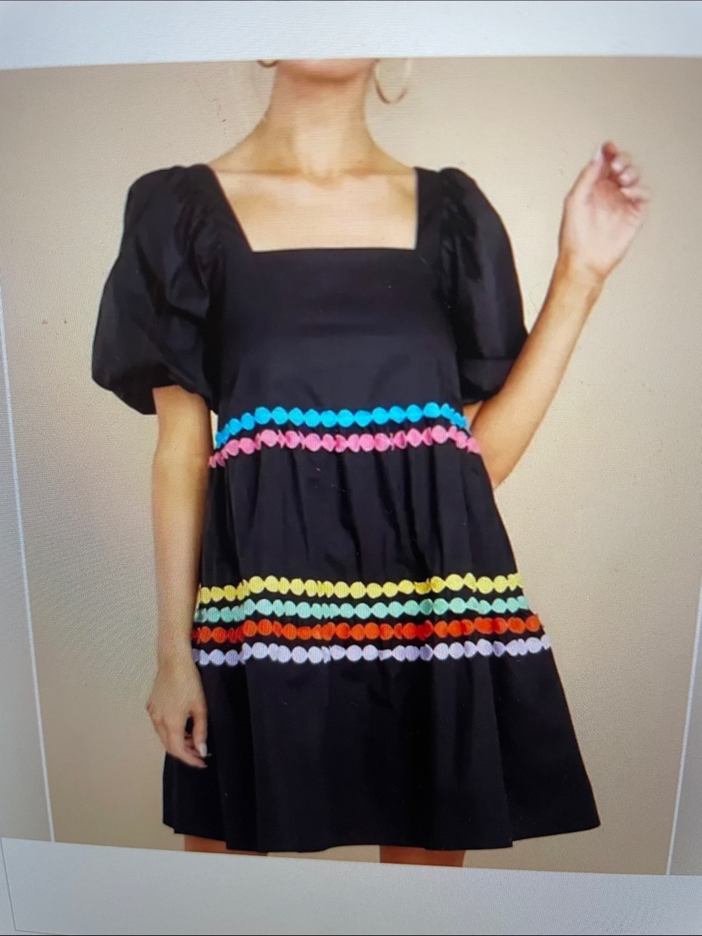 Crosby by Mollie Burch black dress with ric-rac embroidered trim sz M